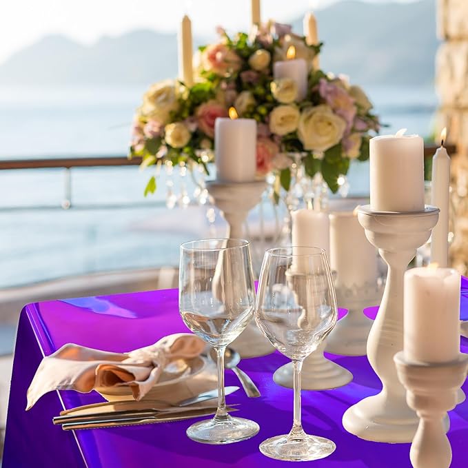 FunnyPars 4 Pack Iridescent Purple Plastic Tablecloths, Shiny Disposable Laser Rectangle Table Covers, Foil Tablecloth Iridescent Party Decorations for Kpop Birthday Bridal Wedding Decor, 54x108 Inch