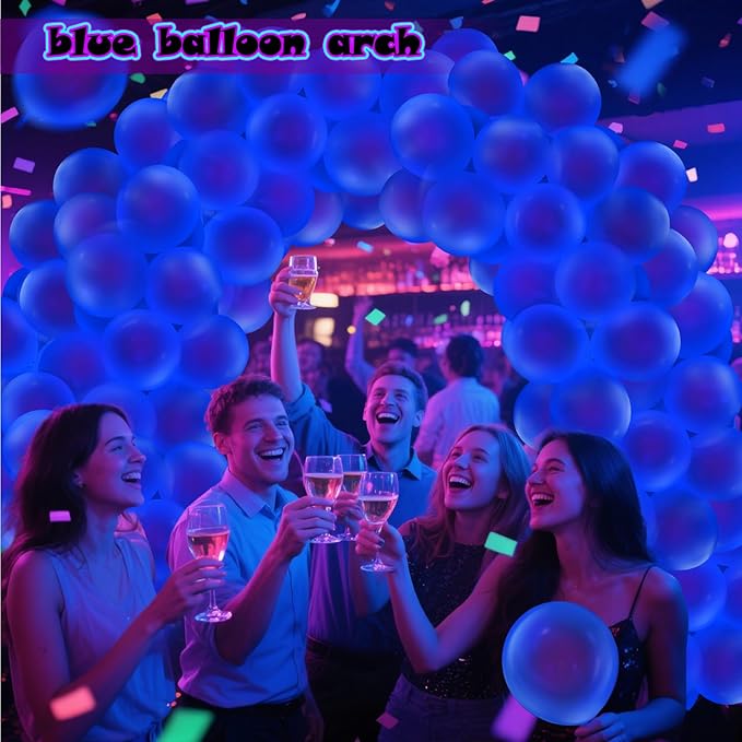 100 Pcs UV Neon Blue Balloons 12 inch Neon Party Supplies, Balloons, Glow in the Dark for Birthday, Graduation, Baby Shower,Wedding, Anniversary Valentines Party Decorations