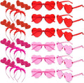 Jutom 24 Pieces Valentines Heart Headbands and Glasses Love Shaped Head Boppers Sunglasses for Adults Galentine's Supplies(Classic Style)