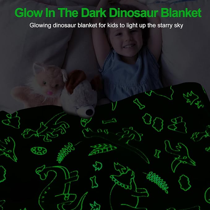 Glow in the Dark Dinosaur Blanket for Kids Boys Toddler, Soft Fleece Throw 40"x60" Birthday Gift