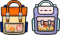 PABCK 20 Pack Plastic Gift Bags Cartoon Goodie Bags 7.09x8.27 inch Backpack-shaped Candy Snack Packaging Bag with Handle Resealable Treats Birthday Party Favor Stand Up (10 Purple and 10 Orange)
