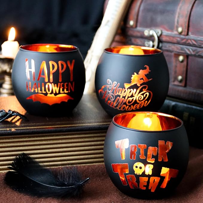 WDHODEC Halloween Candle Holders 6 Pieces Black Glass Votive Candle Holder for Halloween Wedding, Party, Table Centerpiece Décor Halloween Decorations Indoor and Outdoor