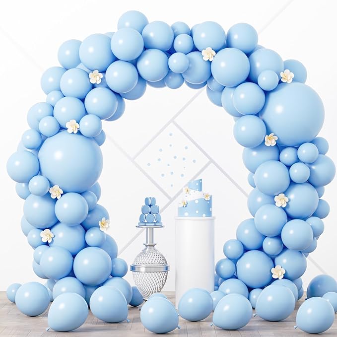 90pack Light Blue Balloons Different Size 18/12/10/5 Inch Baby Blue Balloon Garland Arch Kit for Boys Girls Birthday Party, Baby Shower, Wedding, Gender Reveal, Baby Shower Decorations
