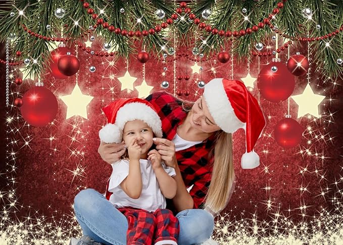 CHAIYA 10x8ft Christmas Red Photography Backdrop Xmas Theme Backdrop New Year Decoration Background Christmas Family Party Decorations Banner