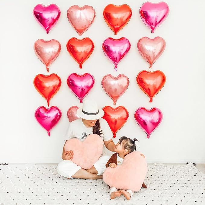 Biapian Foil Heart Balloons Red, 10PCS Red Heart Shape Balloons, Valentines Balloons 18inch Red Foil Balloons for Helium Valentine Decorations for Valentines Day, Wedding, Anniversary Decoration