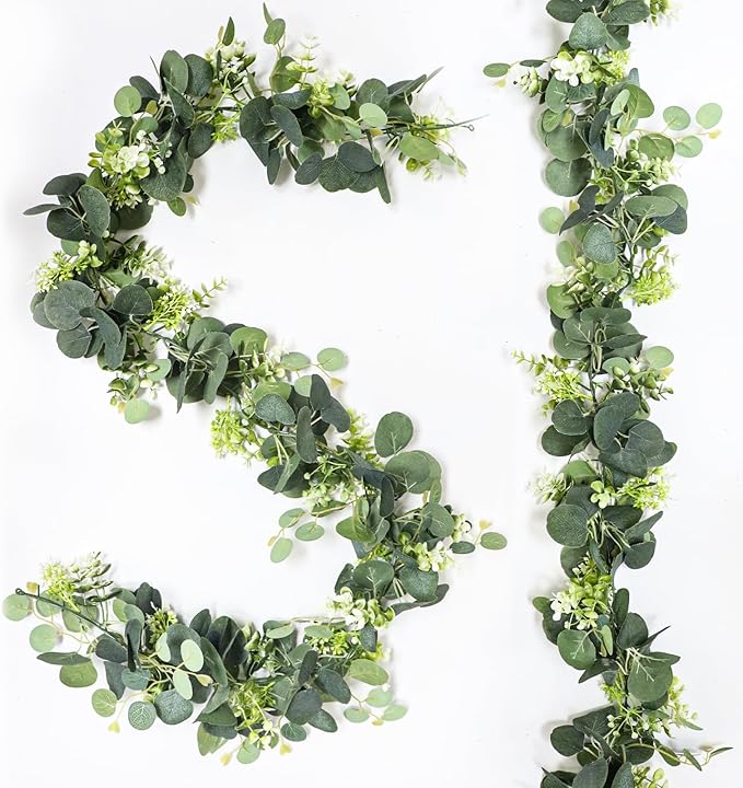 Uguisu 5.9ft Artificial Greenery Garland, Eucalyptus Garland, Fake Greenery Hanging Vine Decorations for Wedding Arch, Table, Party, Backdrop, Mantel, Indoor and Outdoor Home Decor. (1pcs/Green)
