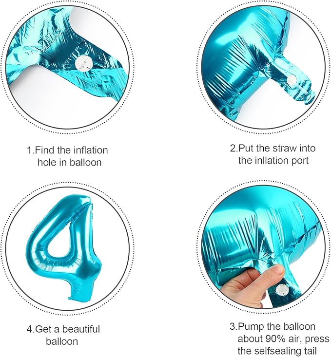 4 Balloon Number Large, 40 Inch Foil 4 Balloons for Birthday Party Decoration, Light Blue Number 4 Ballon for 4, 14, 24, 40 Celebration, Birthday, Christmas, Anniversary Decor