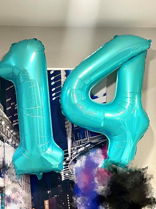 4 Birthday Balloons, 40 Inch 4 Balloons for Birthday Party Decoration, Blue-Green Number 4 Ballon for 4, 14, 24, 40 Celebration, Birthdays, Christmas, Anniversary Decor