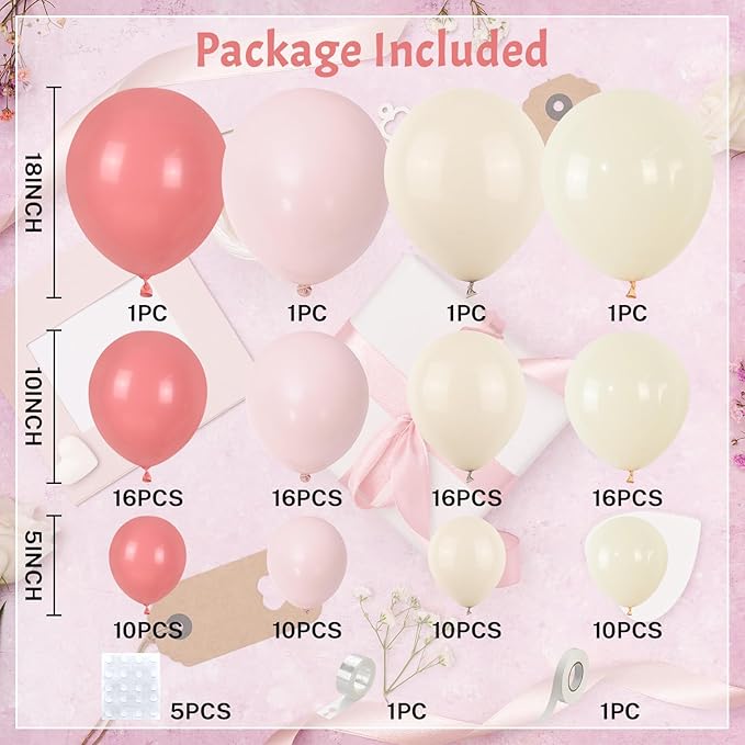 Dusty Pink Balloon Arch Kit 115Pcs Boho Blush Pink Balloons Garland Neutral Retro Peach Nude Beige Cream White Sand Birthday Party Balloons for Girls Baby Bridal Shower Wedding Engagement Decorations