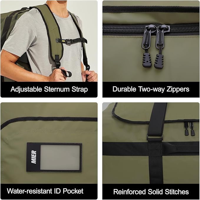 MIER Water Resistant Backpack Duffle Heavy Duty Convertible Duffle Bag with Backpack Straps for Gym, Sports, Travel