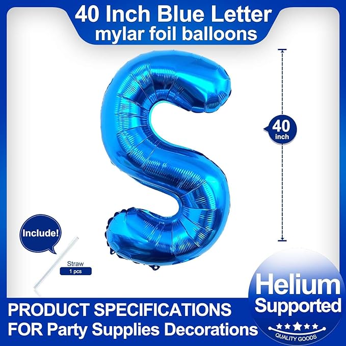 40 Inch Blue Letter S Balloons, DIY Phrase Foil Alphabet Letter S Balloons DIY Word S Banner for Birthday Anniversary Celebration Graduation Party Supplies Decoration