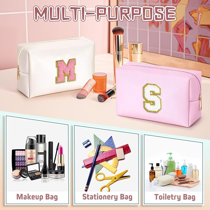 TOPEAST Birthday Gifts for Women Teen Girls - 4 5 6 7 8 9 10 11 12 Year Old Girls Birthday Gifts, Travel Makeup Bag, Initial Cosmetic Bag Toiletry Pouch (Pink S)