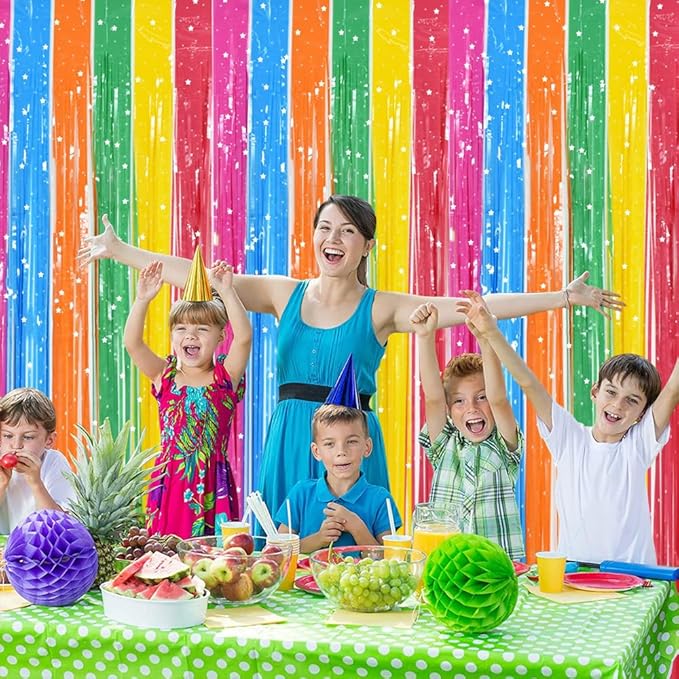 TONIFUL 3Pcs Colorful Door Streamers,Photo Booth Backdrop Metallic Colorful Foil Fringe Curtains for Halloween Birthday,Christmas,New Year,Bachelorette,Grad Party Streamers Decor(9.9ft x 6.6ft)
