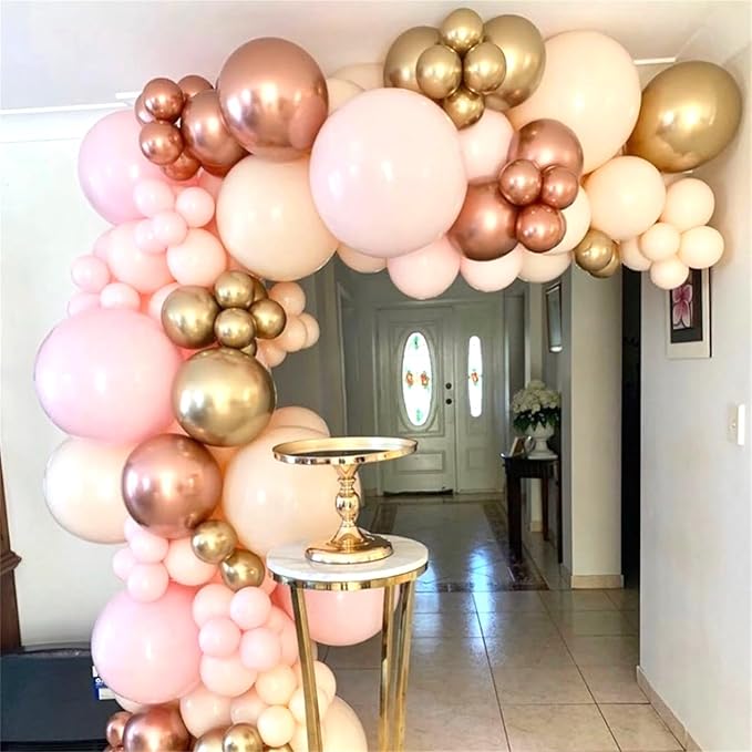 Blush Balloon Garland Kit, Nude Beige Metallic Gold and Rose Gold Confetti Latex Balloons Double Stuffed Cream Pink White Balloon Arch for Girls Wedding Baby Bridal Shower Birthday Party Decorations