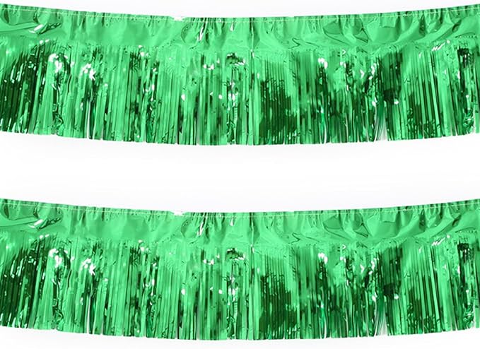 Green Foil Fringe Garland 10FT 2packs, Metallic Foil Tinsel Fringe Banners for Parade Float Decorations Wedding, Birthday Party Graduation (Two Green)