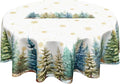 Winter Round Tablecloth 60 Inch Christmas Tree and Snowflake Pattern White Green Table Cloth Circle Xmas Holiday Table Cover Washable Polyester Decor for Home Kitchen Dinning Party