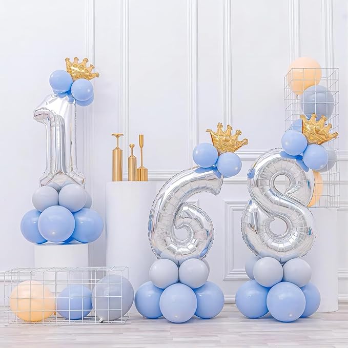 32 In Silver Large Numbers Balloons 0-9, Self Inflating Number 8 Balloons for Boys Girls, Big Silver Digit 8 Balloons for Women Men Birthday Party Anniversary Wedding Supplies Decorations