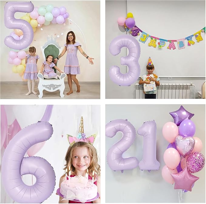 40 Inch Purple Number Balloons Light Purple 3 Balloon Matte purple Birthday Balloons 0-9 Birthday Wedding Party digital Decorations (Number 3)