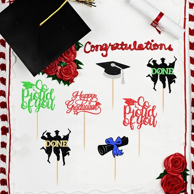 24 Pack 2026 Congrats Grad Cupcake Toppers Set, Graduation Cupcake Decor, Class of 2026 Cupcake Picks for Senior High School College Grad Party Decorations Supplies(Black with Silver) B