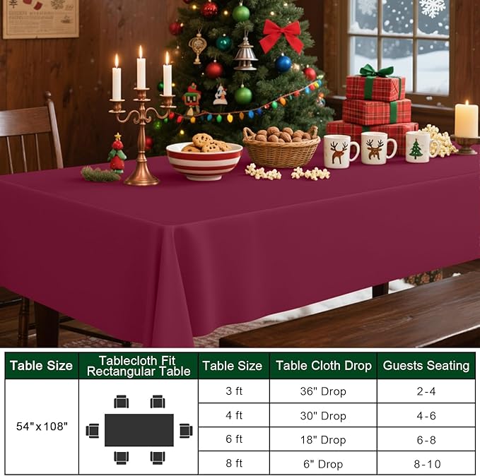 Smiry Disposable Table Cloth - 10 Pack, 54 x 108 Inch Waterproof Rectangle Tablecloths for Parties, Decorative Plastic Table Cover, Leakproof & Sturdy, Wine Red