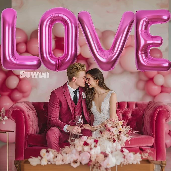 SUWEN 40 Inch Hot Pink Large N Letter Balloons Big Foil Helium Letter Balloons A-Z Jumbo Mylar Happy Birthday Party Decorations for Woman Anniversary Party Supplies