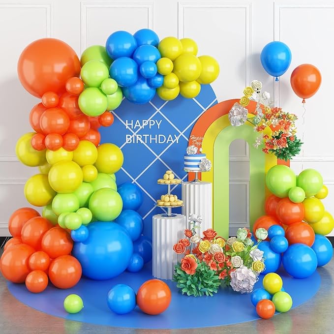 Blue Yellow Green Balloon Arch Kit, Colorful Latex Birthday Balloons Blue Yellow Orange Green 5 10 18 inch Party Balloons Garland Kit for Baby Shower Decorations Birthday Wedding Graduation Party