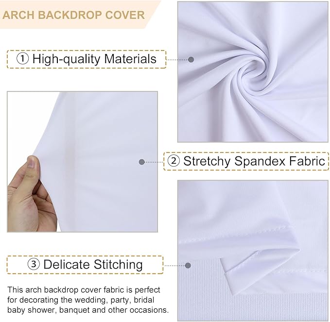 White Arch Backdrop Cover Set of 3 Wedding Arch Cover 5ft 6ft 7ft Spandex Arched Backdrop Covers for Baby Shower Chiara Round Top Arched Backdrops Stand Covers for Birthday Party Decoration