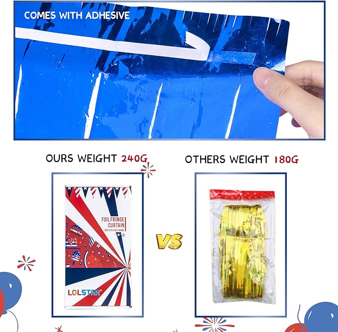 LOLStar 4th of July Decorations, 5Pack Red White Blue Labor Day Party Decorations Tinsel Foil Fringe Curtains, Photo Booth Prop Streamer Backdrop for Patriotic Olympics Election Vote Veterans Day