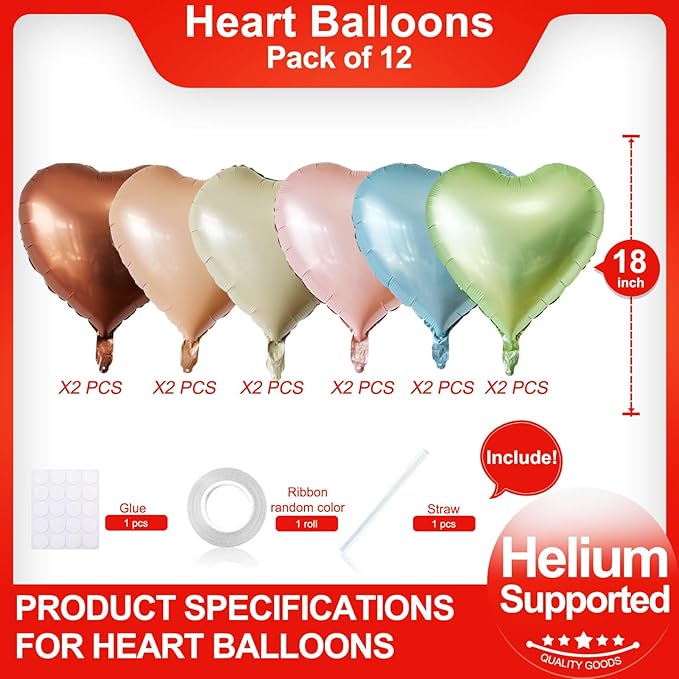 Retro Love Heart Shaped balloons Pack of 12,18 Inch Love Valentine Balloons Heart Romantic Balloons For Valentines Day Propose Marriage Wedding Bridal Shower Engagement Party Decorations