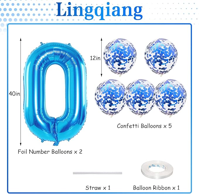 60th Birthday Balloons for Men, 40 Inch Giant Blue Foil Number 60 Balloons with Blue Confetti Balloons Kit, Digit 6 & 0 Helium Balloons for Boys Girls Women 6th 60th Anniversary Party Decorations