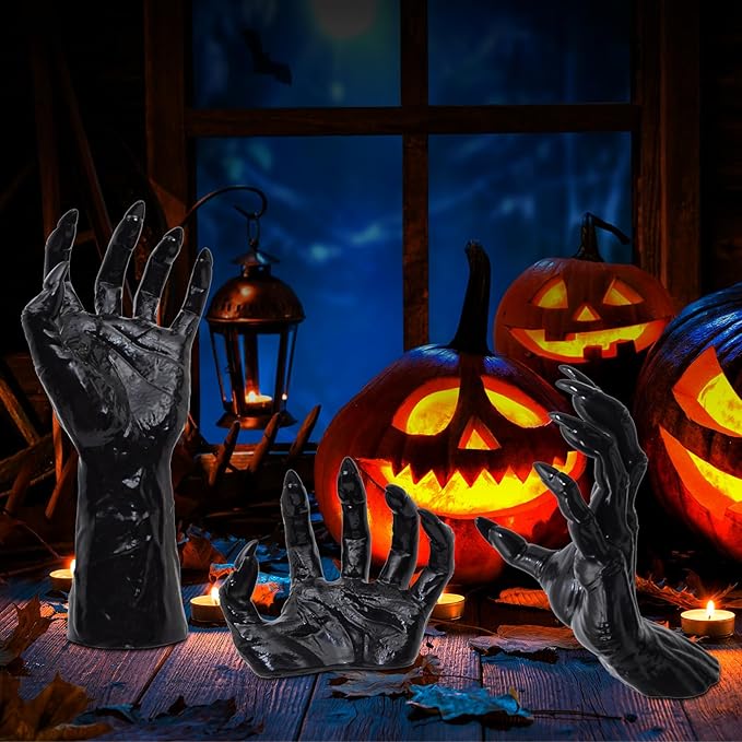 Halloween Decorations Indoor Gothic Decor: Pack of 3 Wall Mounted Creepy Reaching Hands with Lighted Candles for Gothic Wall Decorations