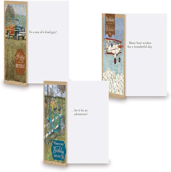 Current Vintage Travel Birthday Greeting Cards Value Pack - Set of 20, 10 Unique Designs, Large 5 x 7 Inch Cards, Sentiments Inside, Envelopes Included