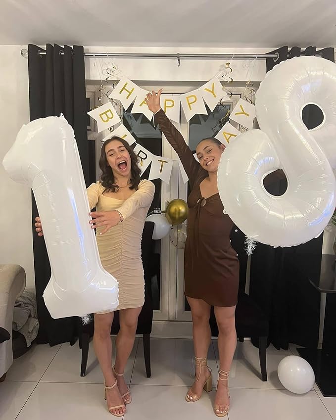 40 Inch White Number 6 Balloon, Giant 6 Number Balloons for 6th Birthday Decorations, Party Supplies for Baby Boy Girl, White Party Decor