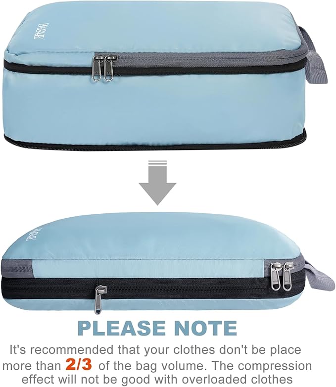 BAGAIL 4 Set/6 Set/8 Set Compression Packing Cubes Travel Accessories Expandable Packing Organizers (Cloth Pattern, 4-Dusty Blue)