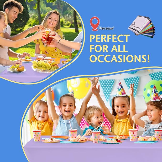 8-Count Lavender Disposable Plastic Tablecloths Rectangle 54x108 Inch - Extra Long Waterproof Banquet Table Covers for Parties & Catering