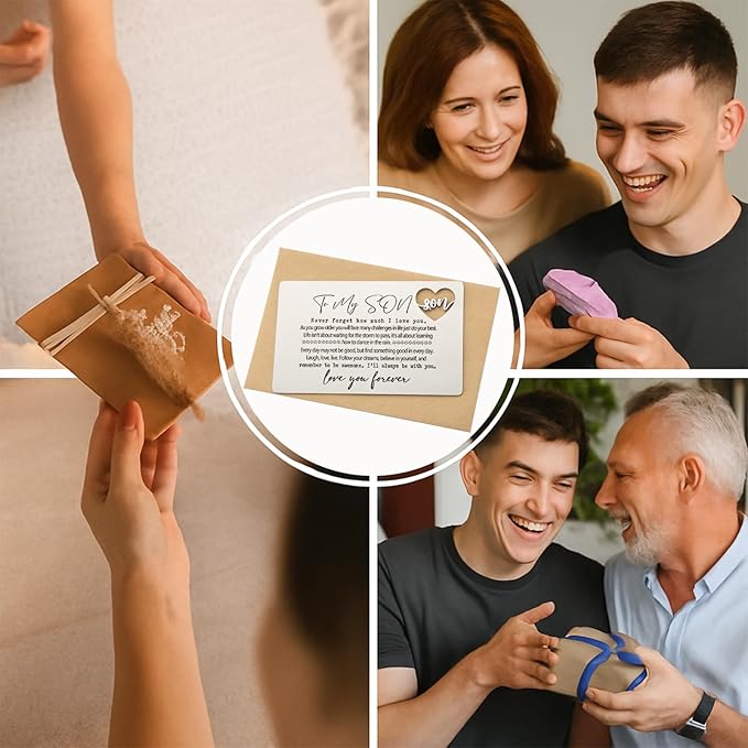 YODOCAMP To My Son Wallet Insert Card from Mom and Dad, Engraved Inspirational Keepsake with Loving Message, Sentimental Gift for Boys or Men, Birthday Graduation Encouragement Card Alternative QBK01