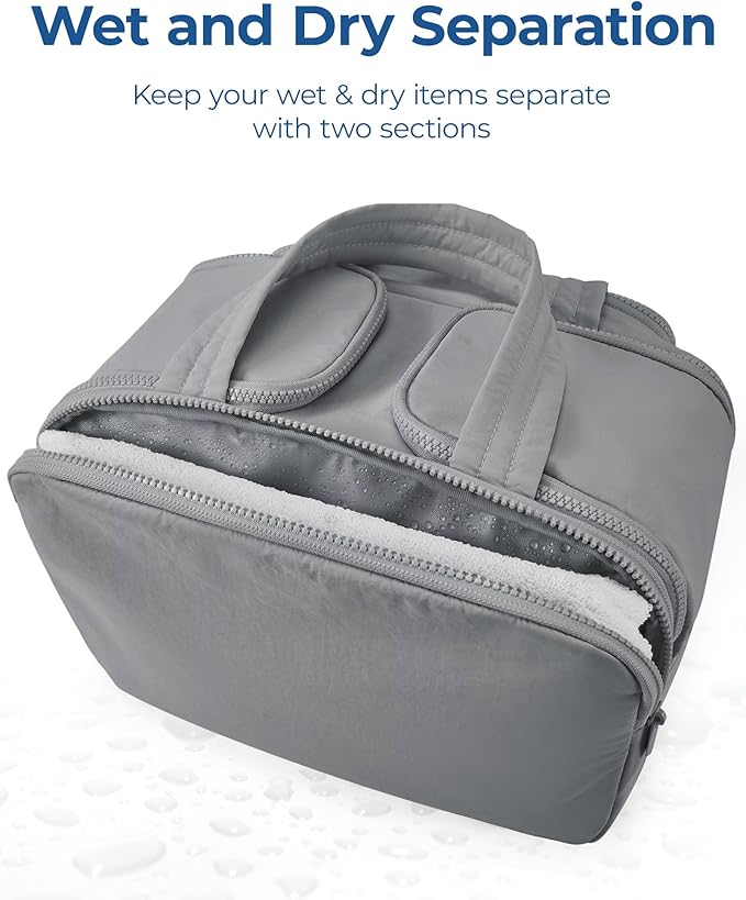 BAGSMART Travel Toiletry Bag, Lightweight Large Wide-open Travel Bag for Women, Puffy Cosmetic Makeup Bag Organizer with Handle for Accessories,Essentials, Toiletries, Grey