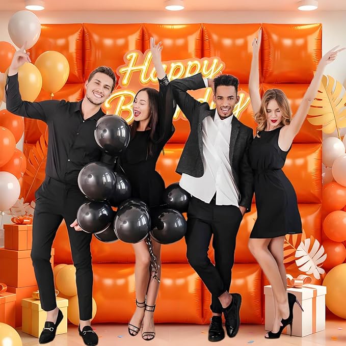 50Pcs Orange Square Foil Balloons Wall Backdrop, Double Sided Metallic Foil Balloons Tunnel Arch Garland Kit for Photo Booth Birthday Wedding Halloween Christmas Party Decorations