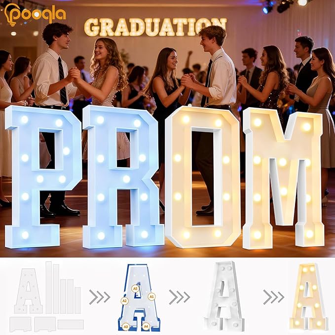 Pooqla 3FT Marquee Light Up Letters, Cool White and Warm White LED Big Mosaic Marquee Letters 3 Feet, Giant Letter Sign for Balloons Birthday Anniversary Wedding Party Decoration, Letter M