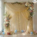 10 FT x 10 FT Champagne Backdrop Curtain - Tulle Backdrop Curtain with 9.8FT Lights String - Sheer Backdrop Curtains with 4 Inch Rod Pockets for Birthday Party Weddings Baby Shower Photo Booth Props