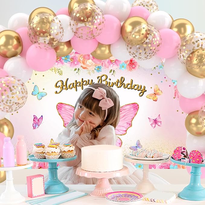 Patimate Pink Gold Confetti Balloons Set, 50 pcs 12 inch Metallic Gold Pastel Pink White Confetti Latex Balloons Kit for Birthday Baby Shower Girl Princess Party Decorations