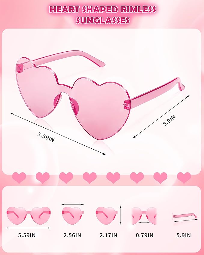 24 Pairs Heart Sunglasses for Women Heart Shaped Sunglasses Bulk Pink Heart Glasses for Party Favor(pink)