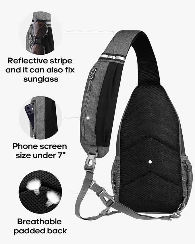 WATERFLY Small Hiking Sling Bag: Crossbody Sling Backpack Chest Bag Daypack for Men Women with Skin-Friendly Shoulder Strap