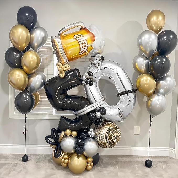32 In Silver Large Numbers Balloons 0-9, Self Inflating Number 0 Balloons for Boys Girls, Big Silver Digit 0 Balloons for Women Men Birthday Party Anniversary Wedding Supplies Decorations