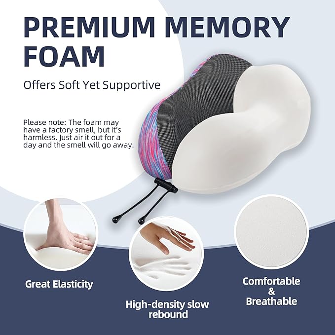 Travel Pillow with Extra Large Hood for Airplane Long Flights Privacy and Comfort Memory Foam with Skin-Friendly Cover for Road Trip Head&Neck Support for Plane Office Cars Sleeping & Rest(Colorful)