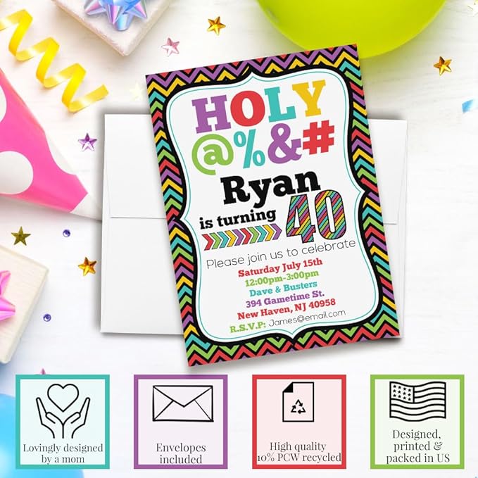 Custom Birthday Invitations 40th Birthday Invitation 20 5x7 Custom 40 Party Invitation Cards With Envelopes - Unique 40th Party Invitations Hilarious Holy &*$% Theme