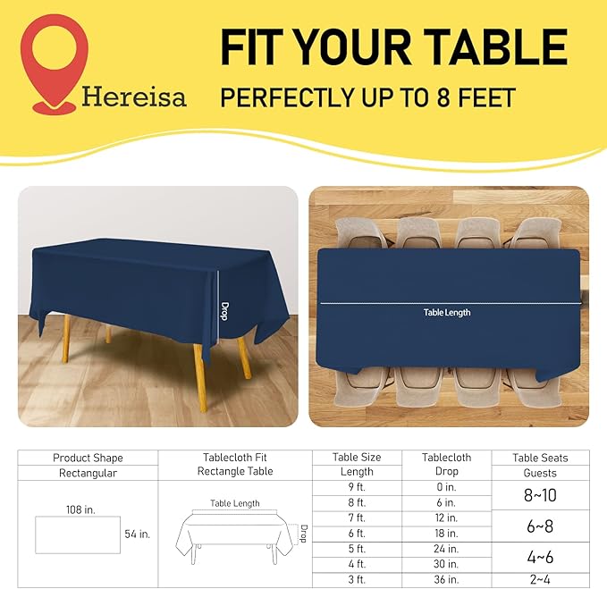 Navy Blue Disposable Plastic Tablecloth for Rectangle Tables (24 Pack) Premium Decorative Table Cloths for Parties, Events & Weddings, Indoors & Outdoors, 54 x 108 inches, Plastic Table Cover