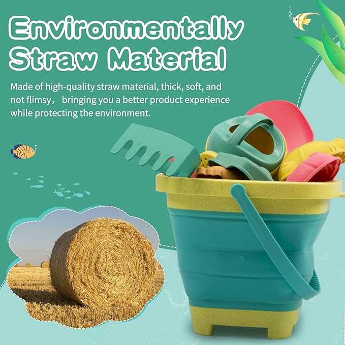 Beach Toys for Kids - Sand Toys Set Includes Collapsible Sand Bucket Shovel and Sand Rake Toy for Beach 12 PCS, Sandbox Toys Sandcastle Building Kit (A)