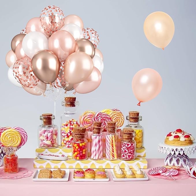 Rose Gold Balloons Set, Pearl Champagne Gold Rose Gold and White Birthday Balloons, Metallic Roses Golds Confetti Balloons for Girls Women Birthday Party Wedding Bridal Shower Decorations