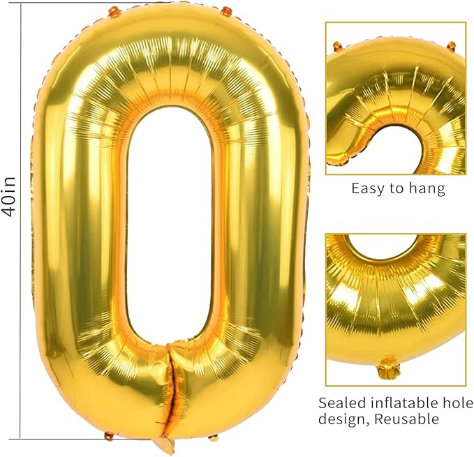 Smlpuame 40 inch Number Balloon 0-9 Gold Large Number 50 Balloons,Digital Balloons for Birthday Party Celebration Decorations Supplies, Helium Foil Number Balloons for Wedding Anniversary